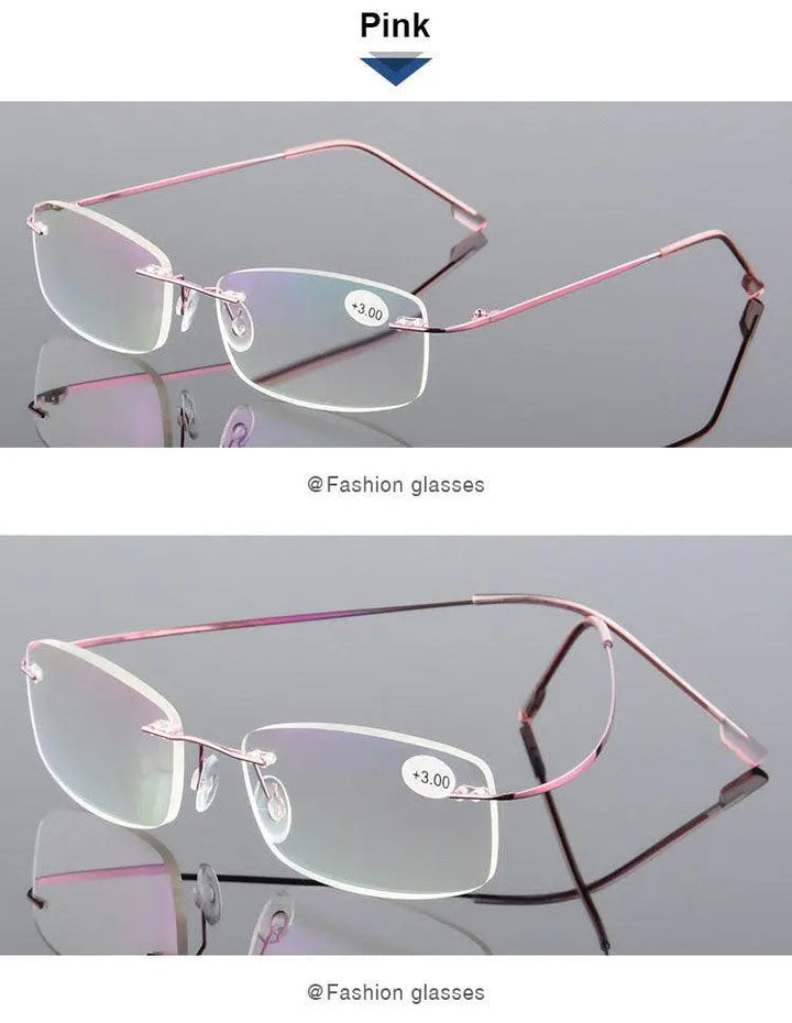 Hotochki Unisex Style 2 Rectangular Rimless Alloy Reading Glasses - Pink