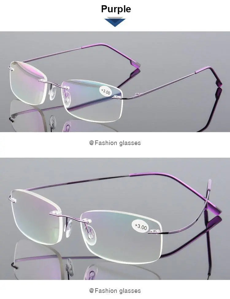 Hotochki Unisex Style 2 Rectangular Rimless Alloy Reading Glasses - Purple