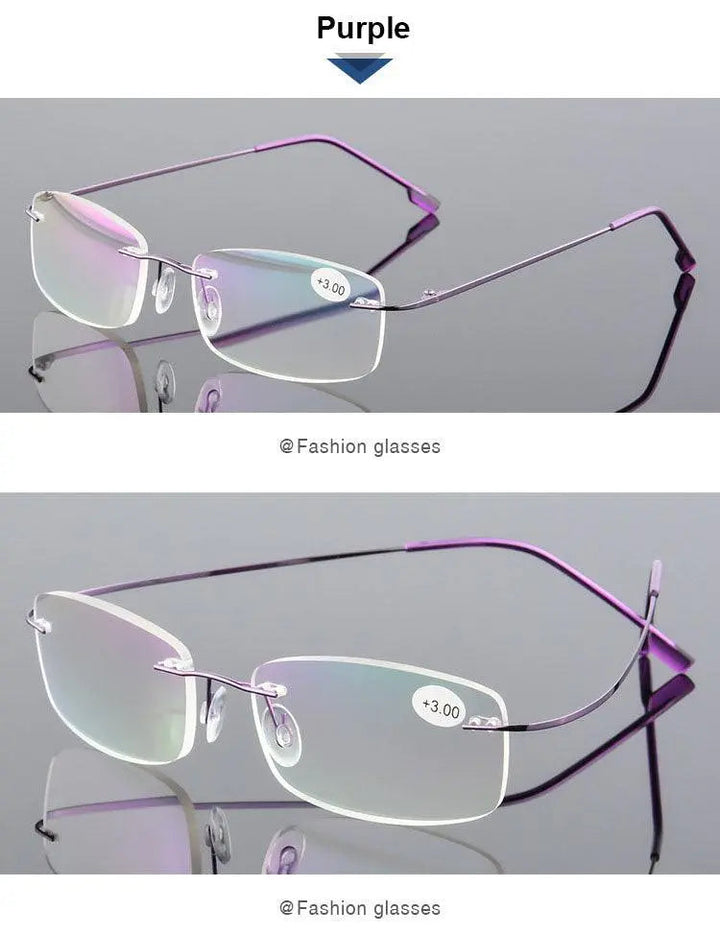 Hotochki Unisex Style 2 Rectangular Rimless Alloy Reading Glasses - Purple