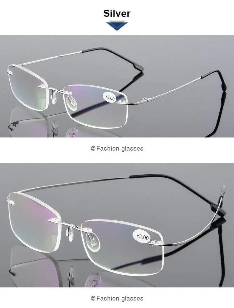 Hotochki Unisex Style 2 Rectangular Rimless Alloy Reading Glasses - Silver