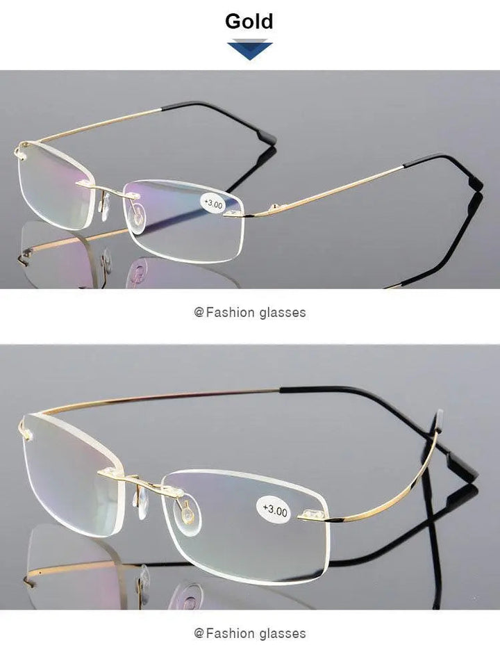 Hotochki Unisex Style 2 Rectangular Rimless Alloy Reading Glasses - Gold