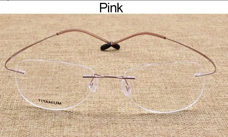 Hotochki Unisex Titanium Memory Alloy Rimless Frame Eyeglasses - Pink