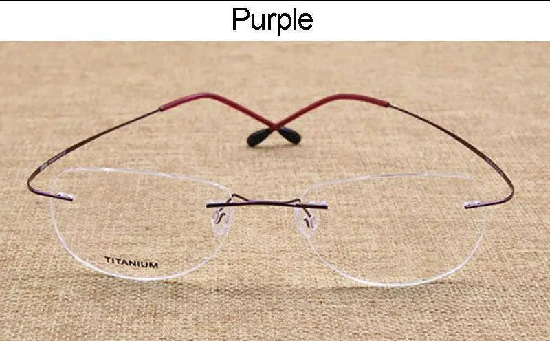 Hotochki Unisex Titanium Memory Alloy Rimless Frame Eyeglasses - Purple