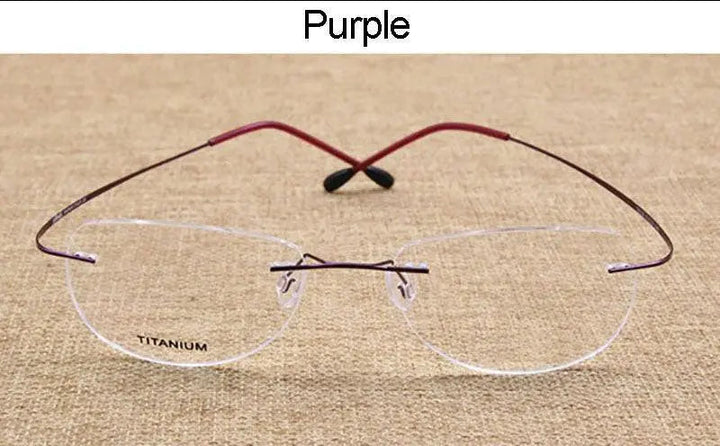Hotochki Unisex Titanium Memory Alloy Rimless Frame Eyeglasses - Purple