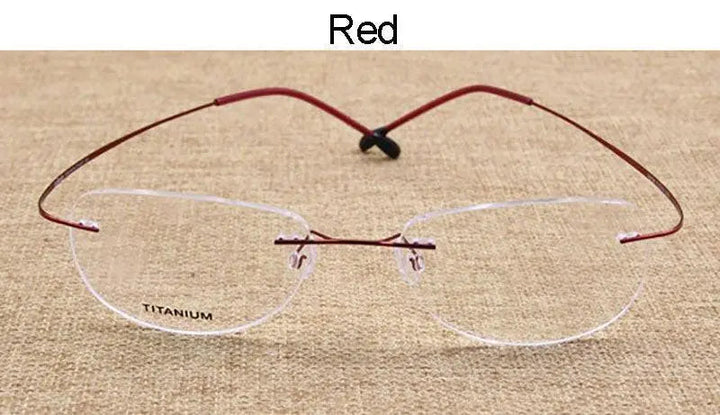 Hotochki Unisex Titanium Memory Alloy Rimless Frame Eyeglasses - Red