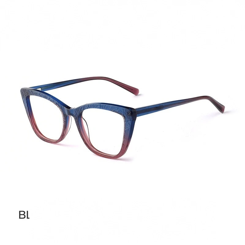 Hotochki Women's Full Rim Cat Eye TR-90 Resin Acetate Frame Eyeglasses Z508 - Blue Red / CN