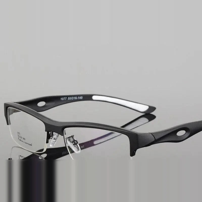 Hotony Men's Semi Rim TR 90 Resin Rectangular Sport Frame Eyeglasses 1077 - black-white