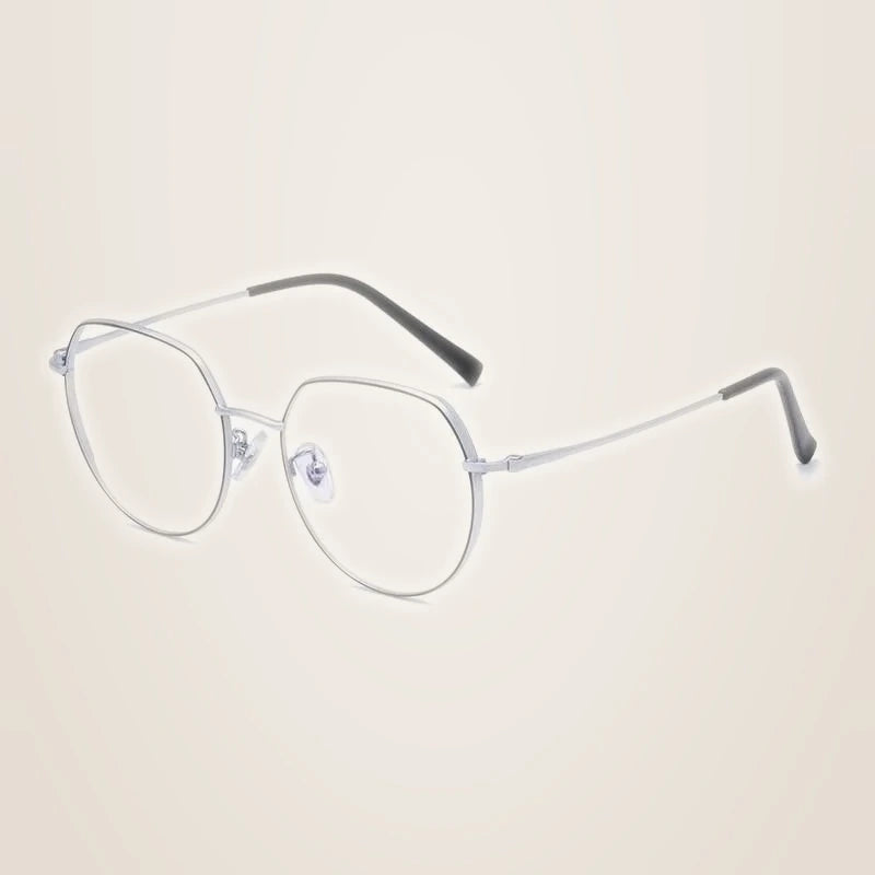 Hotony Unisex Full Rim Alloy Round Frame Eyeglasses 1121 - Black Silver