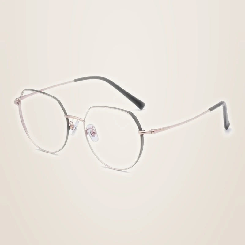 Hotony Unisex Full Rim Alloy Round Frame Eyeglasses 1121 - Rose Gold Black