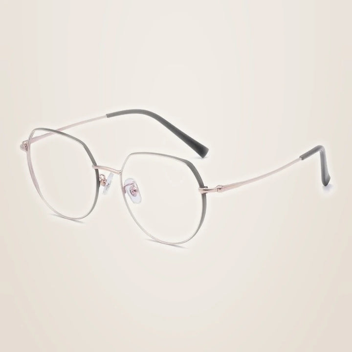 Hotony Unisex Full Rim Alloy Round Frame Eyeglasses 1121 - Rose Gold Black