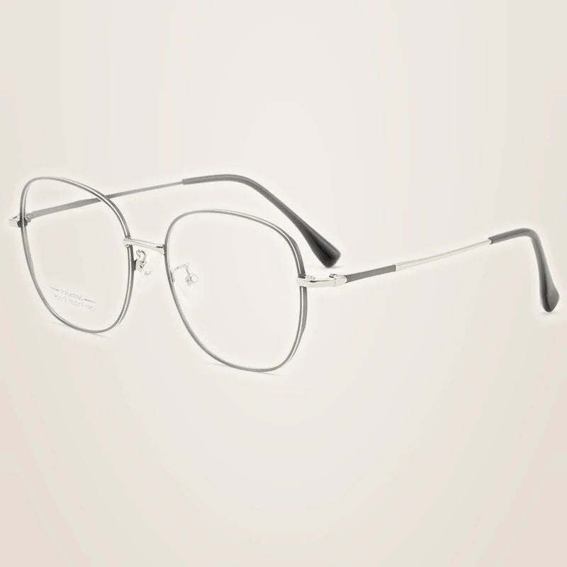 Hotony Unisex Full Rim Aluminum Magnesium Alloy Frame Eyeglasses AC012 - Black Silver