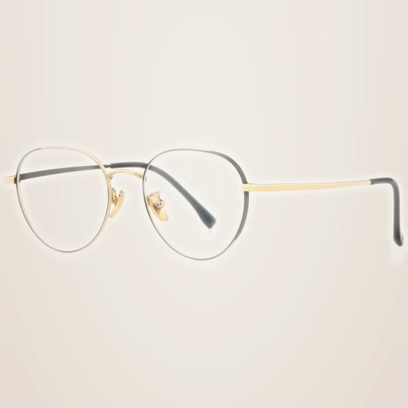 Hotony Unisex Full Rim Beta Titanium Prescription Eyeglasses T3927 - Black Gold