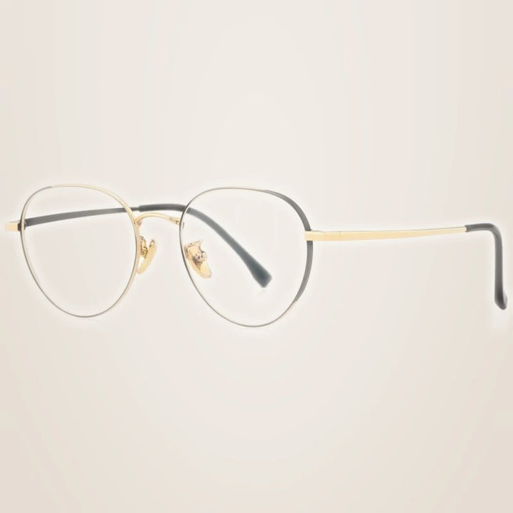 Hotony Unisex Full Rim Beta Titanium Prescription Eyeglasses T3927 - Black Gold