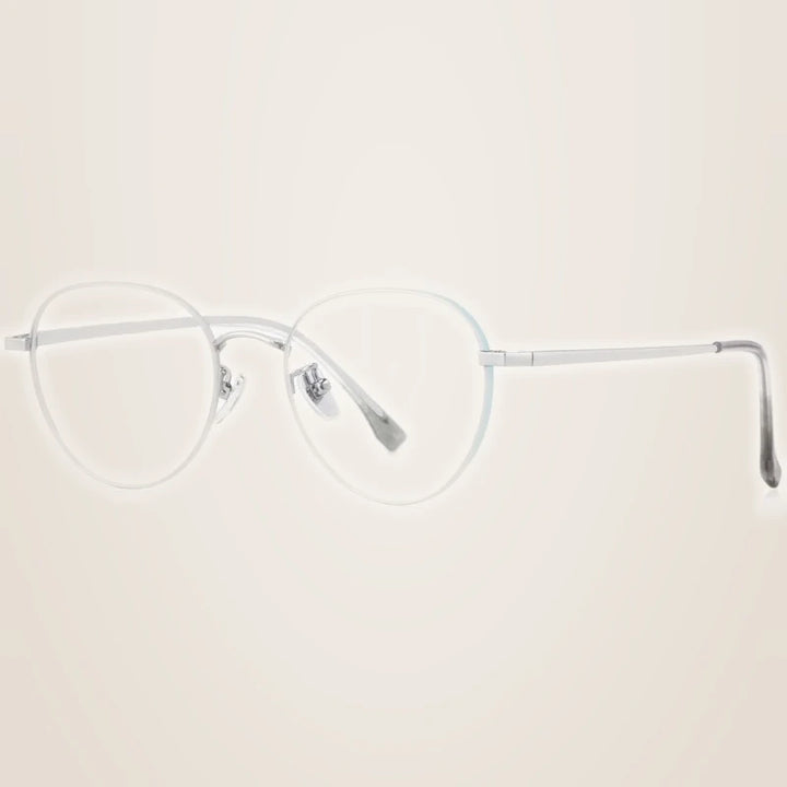 Hotony Unisex Full Rim Beta Titanium Prescription Eyeglasses T3927 - Cyan Silver