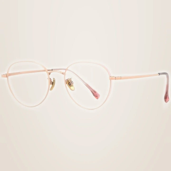 Hotony Unisex Full Rim Beta Titanium Prescription Eyeglasses T3927 - Pink Rose Gold