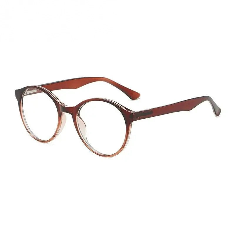 Hotony Unisex Full Rim Round Acetate Alloy Eyeglasses 8823 - Transparent Tea