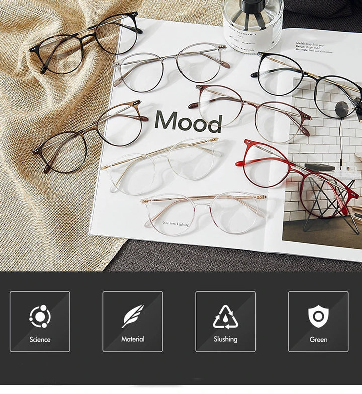 Hotony Unisex Full Rim Round Acetate Alloy Frame Eyeglasses - Size Chart