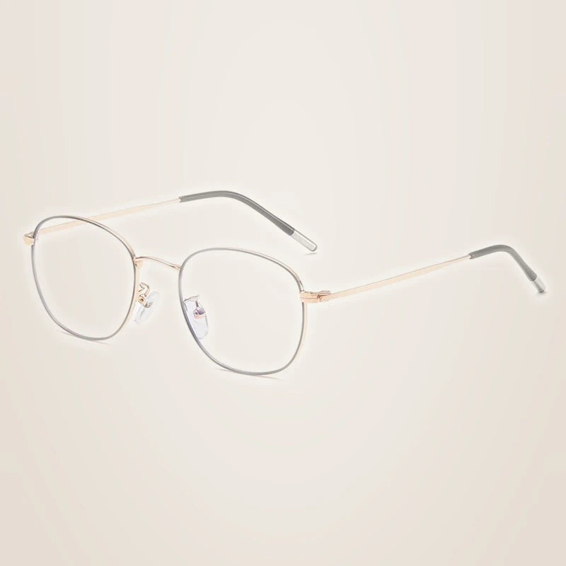 Hotony Unisex Full Rim Round Alloy Blue Light Prescription Eyeglasses 33006 - BLACK GOLD