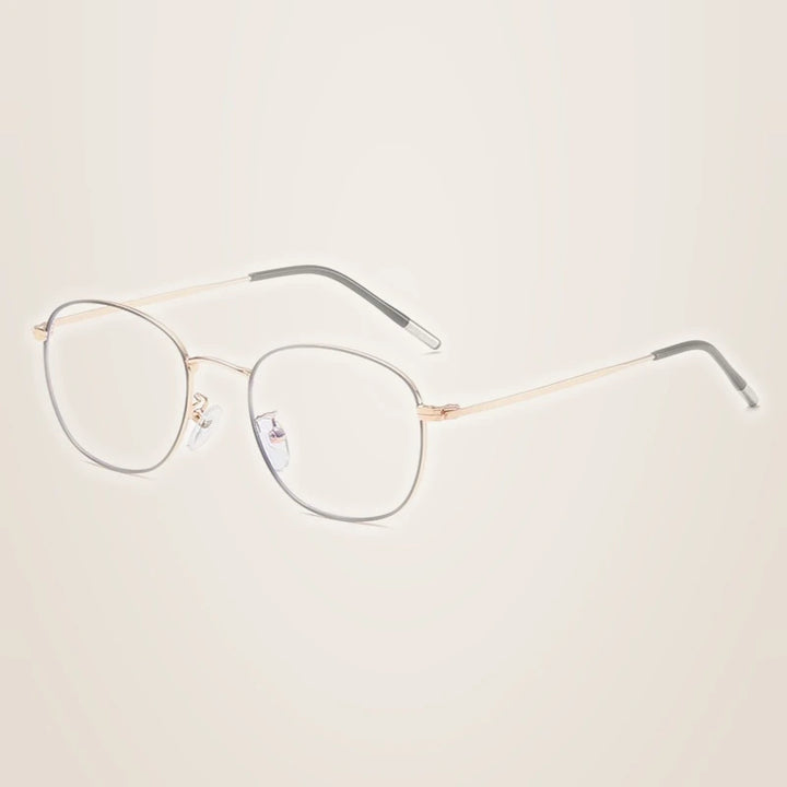 Hotony Unisex Full Rim Round Alloy Blue Light Prescription Eyeglasses 33006 - BLACK GOLD
