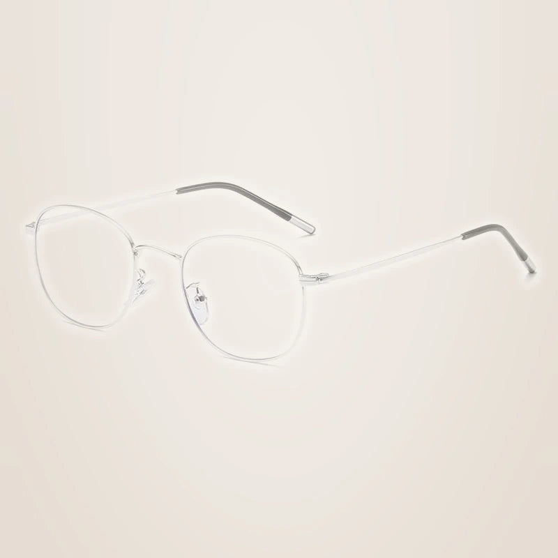 Hotony Unisex Full Rim Round Alloy Blue Light Prescription Eyeglasses 33006 - Silver