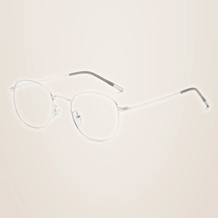 Hotony Unisex Full Rim Round Alloy Blue Light Prescription Eyeglasses 33006 - Silver
