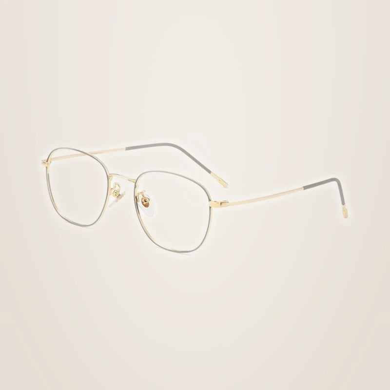 Hotony Unisex Full Rim Round Beta Titanium Prescription Eyeglasses 8822X - Black Gold