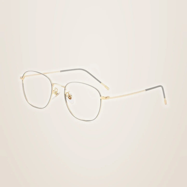 Hotony Unisex Full Rim Round Beta Titanium Prescription Eyeglasses 8822X - Black Gold