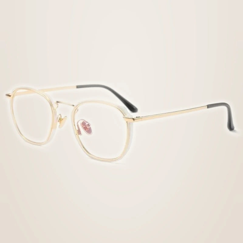 Hotony Unisex Full Rim Round Square Acetate Eyeglasses 1718063 - Gold