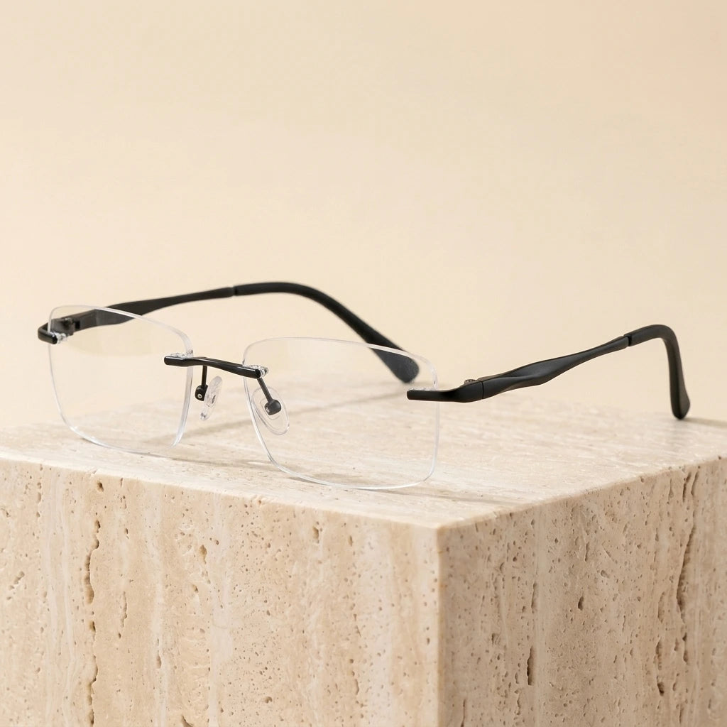Hotony RW003 Unisex Rimless Rectangular Alloy Eyeglasses - Black