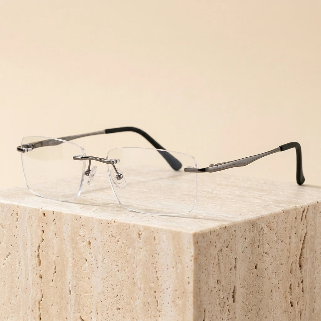 Hotony RW003 Unisex Rimless Rectangular Alloy Eyeglasses - Gray