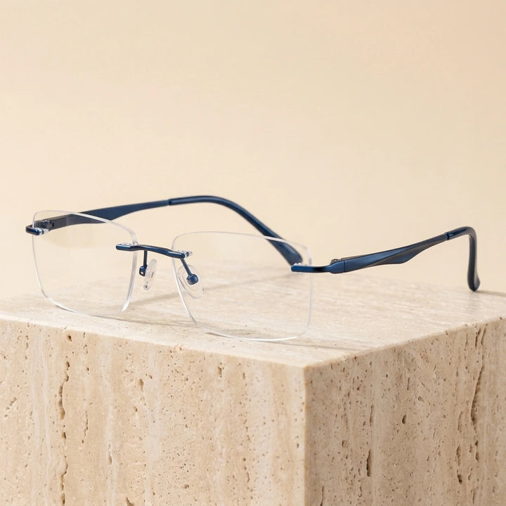 Hotony RW003 Unisex Rimless Rectangular Alloy Eyeglasses - Blue