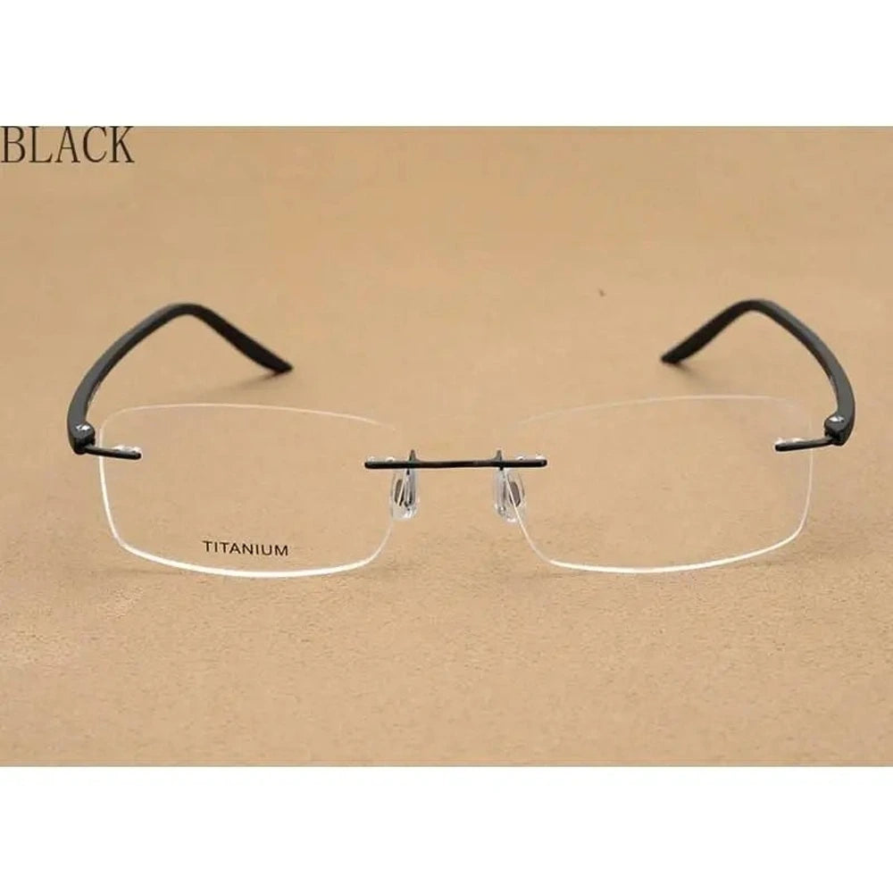 Hotony Unisex Rimless Alloy Frame Rectangle Lens Eyeglasses Rw003 - black