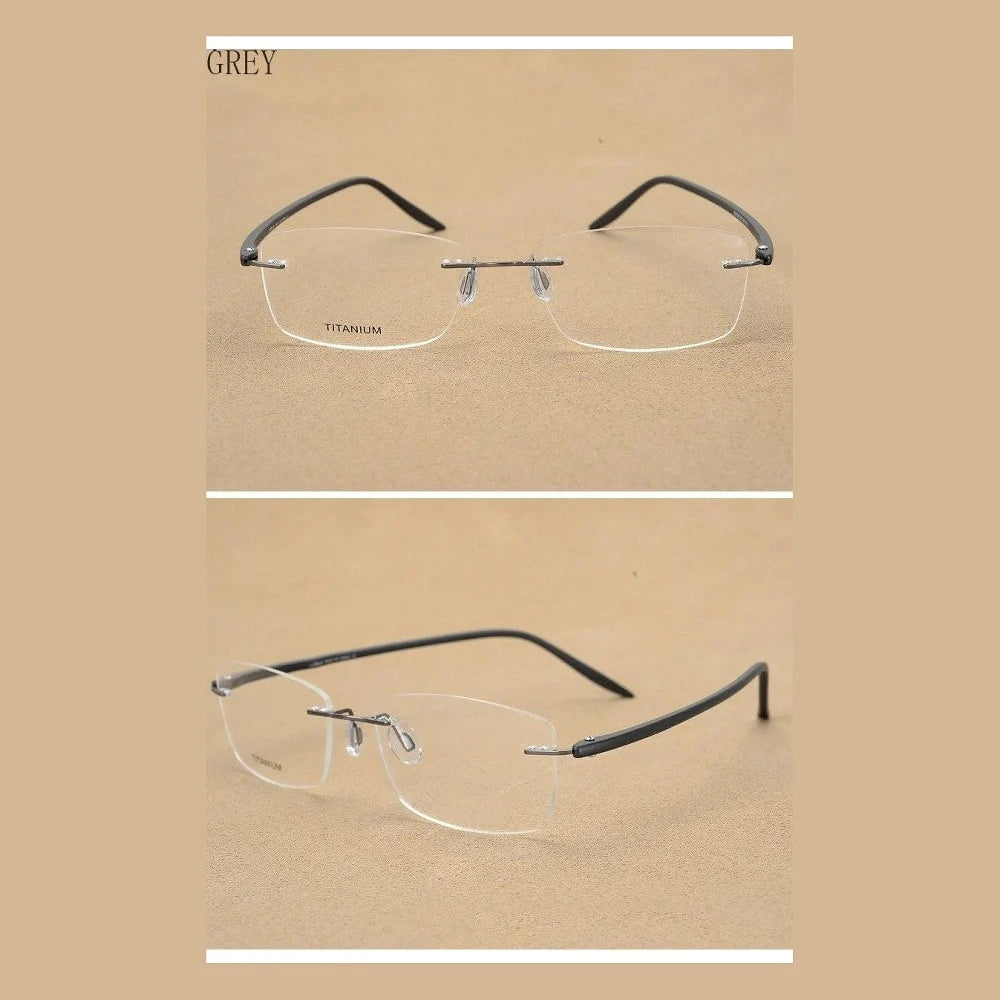 Hotony Unisex Rimless Alloy Frame Rectangle Lens Eyeglasses Rw003 - Blue