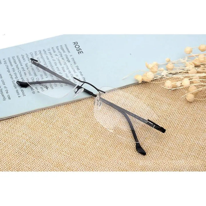 Hotony Unisex Rimless Alloy Frame Rectangle Lens Eyeglasses Rw004 - grey
