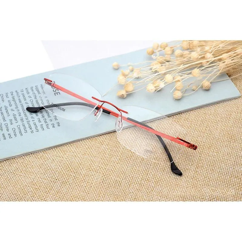 Hotony Unisex Rimless Alloy Frame Rectangle Lens Eyeglasses Rw004 - blue