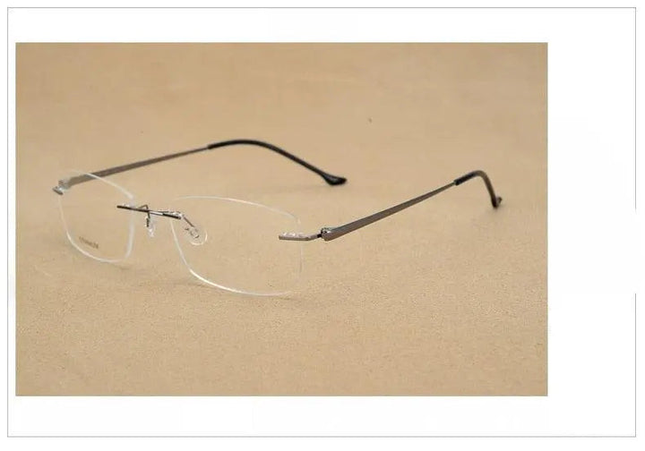 Hotony Unisex Rimless Alloy Frame Rectangle Lens Eyeglasses Rw004 - coffee