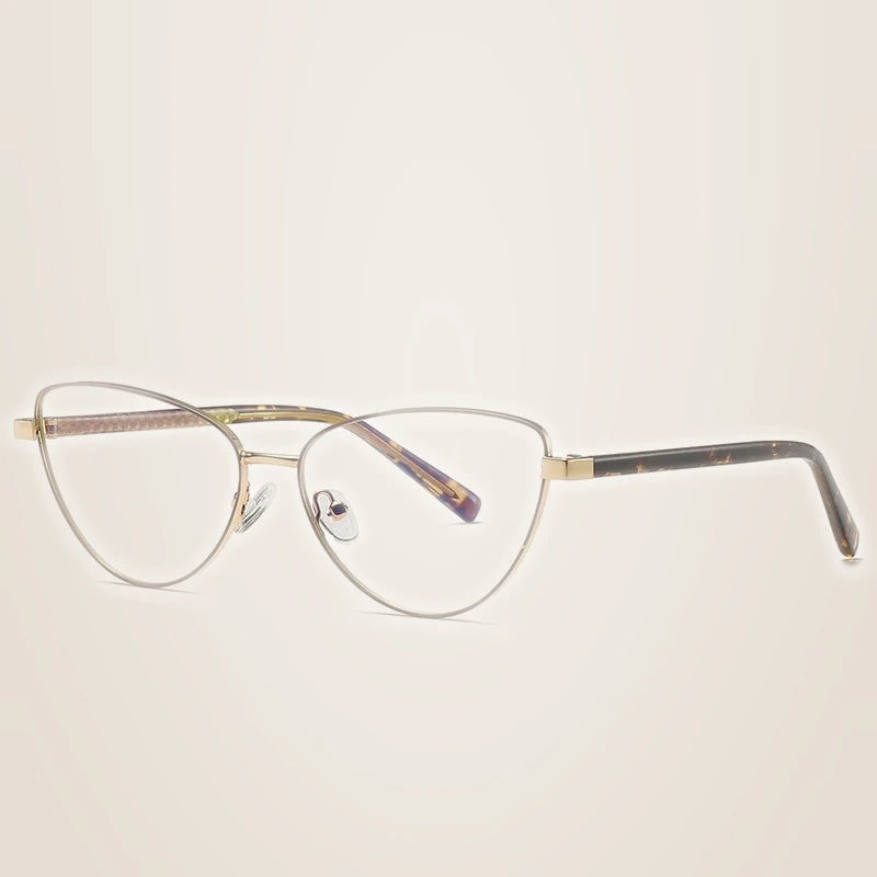 Hotony Women's Full Rim Cat Eye Metal Prescription Eyeglasses 3006 - Tea Gold
