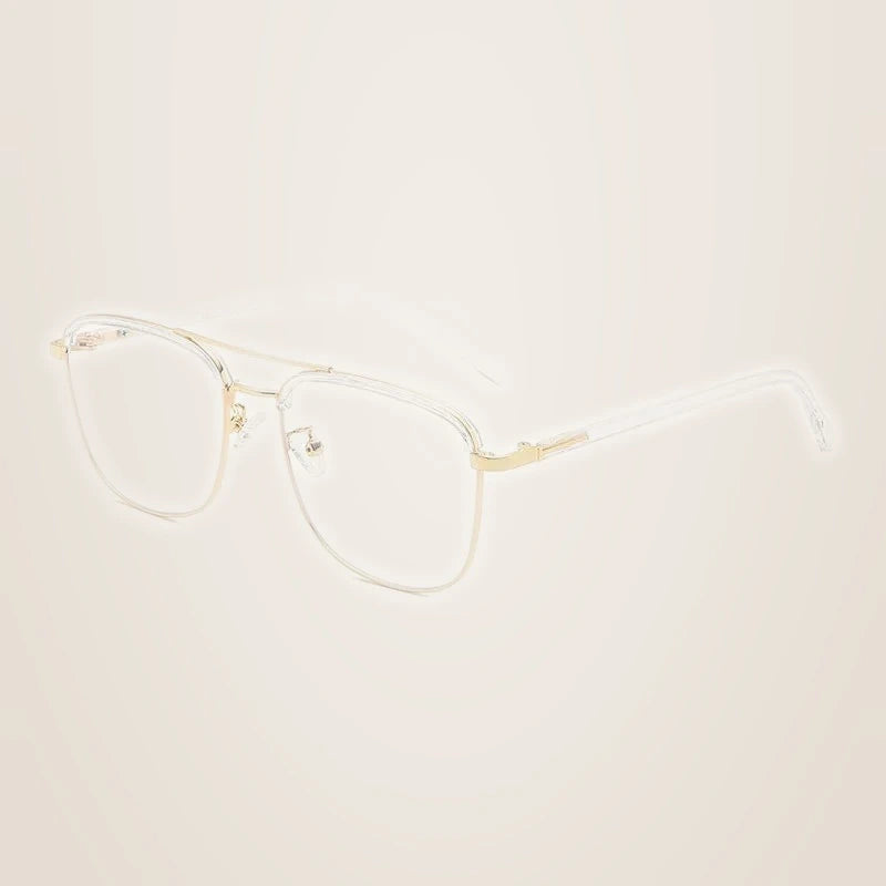 Hotony Women's Full Rim Square Double Bridge Alloy Tr 90 Eyeglasses 81872 - Gold