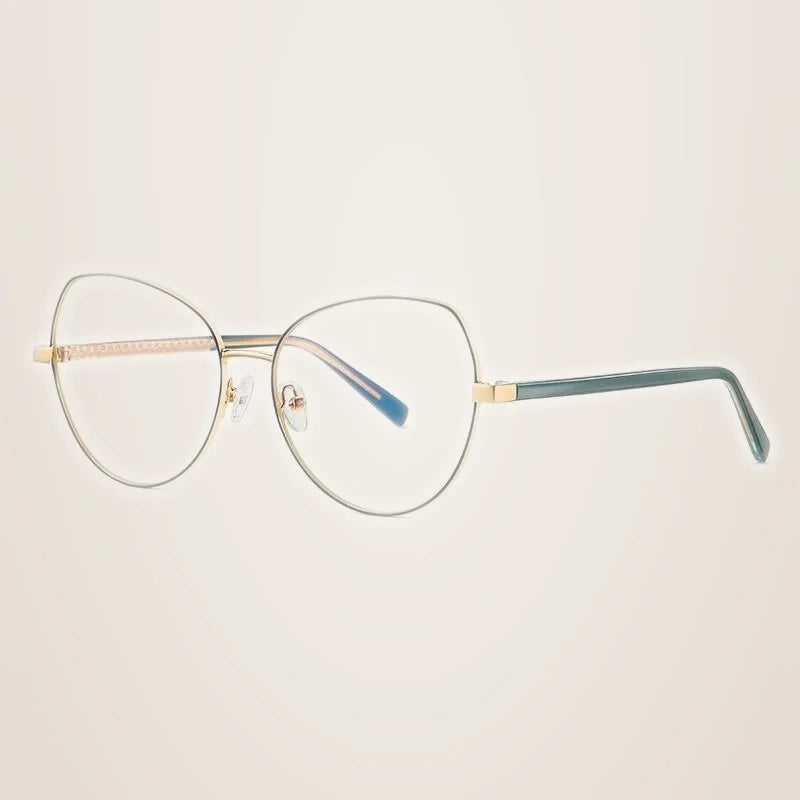 Hotony Women's Full Rim TR 90 Resin Alloy Round Frame Eyeglasses 3001 - Green Gold