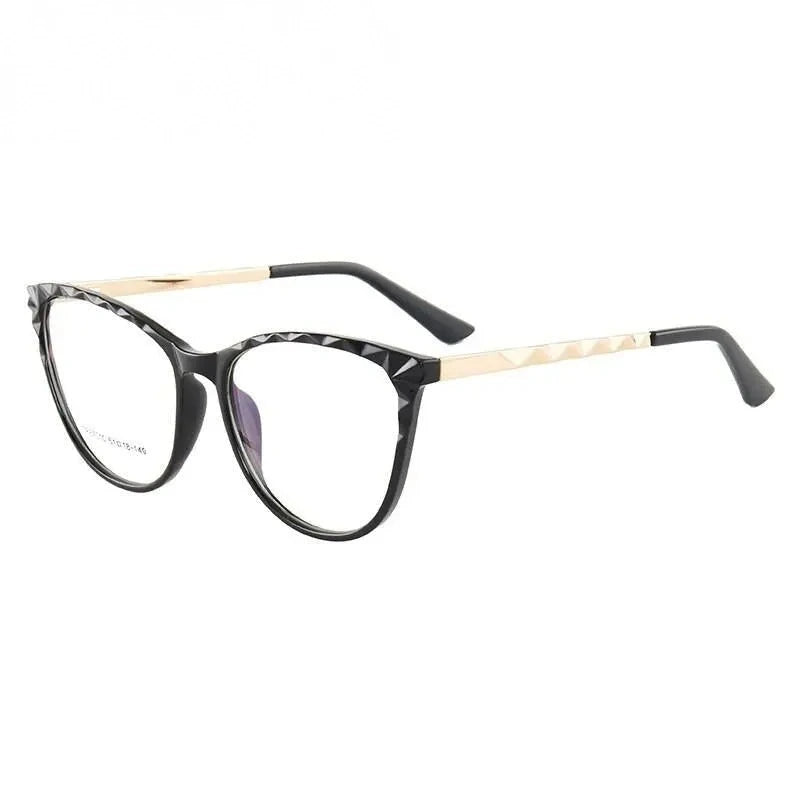 Hotony Women's Full Rim TR 90 Resin Round Cat Eye Frame Eyeglasses 7010 - black