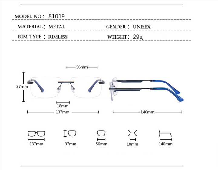 Hotochki Men's Rimless Titanium Alloy Round Frame Eyeglasses Rimless Hotochki   