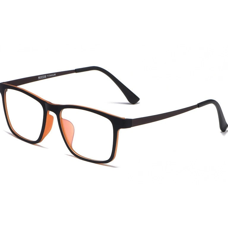 Kansept Men's Full Rim Square Tr 90 Titanium Reading Glasses 53068 - 3068-BLACK BROWN / -400