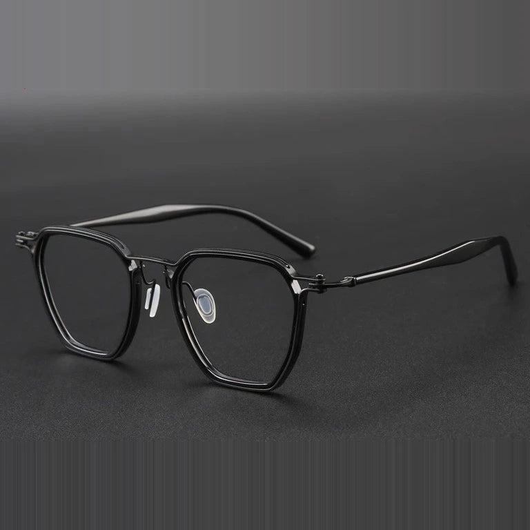 Kansept Unisex Full Rim Big Polygon Acetate Titanium Reading Glasses 475867 - M5876C1 BLACK / +100