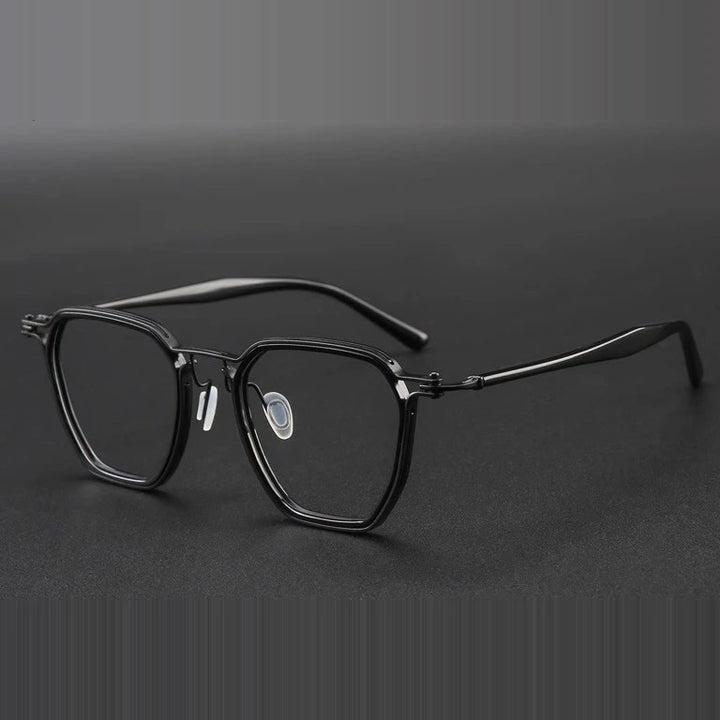 Kansept Unisex Full Rim Big Polygon Acetate Titanium Reading Glasses 475867 - M5876C1 BLACK / +100