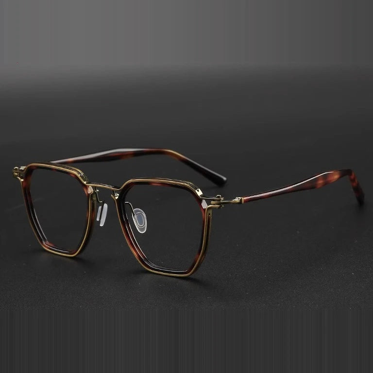 Kansept Unisex Full Rim Big Polygon Acetate Titanium Reading Glasses 475867 - M5876C2 DEMI / -400