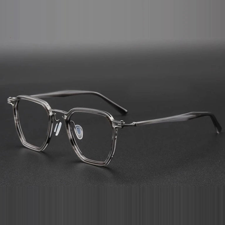 Kansept Unisex Full Rim Big Polygon Acetate Titanium Reading Glasses 475867 - M5876C3 GUN / 0