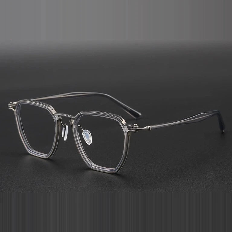 Kansept Unisex Full Rim Big Polygon Acetate Titanium Reading Glasses 475867 - M5876C4 CRYSTAL GUN / +350