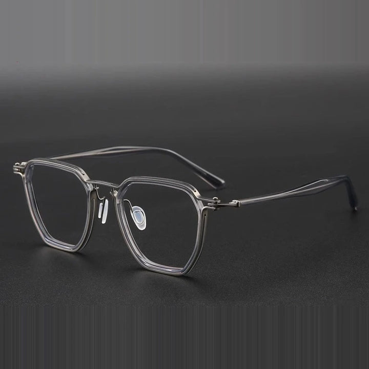 Kansept Unisex Full Rim Big Polygon Acetate Titanium Reading Glasses 475867 - M5876C4 CRYSTAL GUN / +350