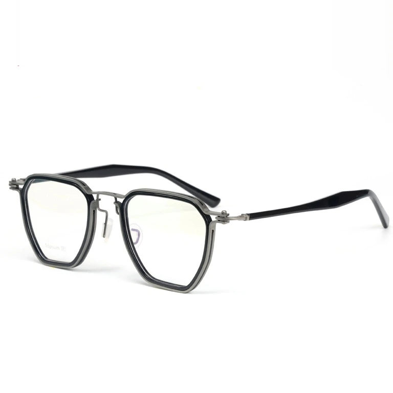 Kansept Unisex Full Rim Big Polygon Acetate Titanium Reading Glasses 475867 - M5876C5 BLACK GUN / 0