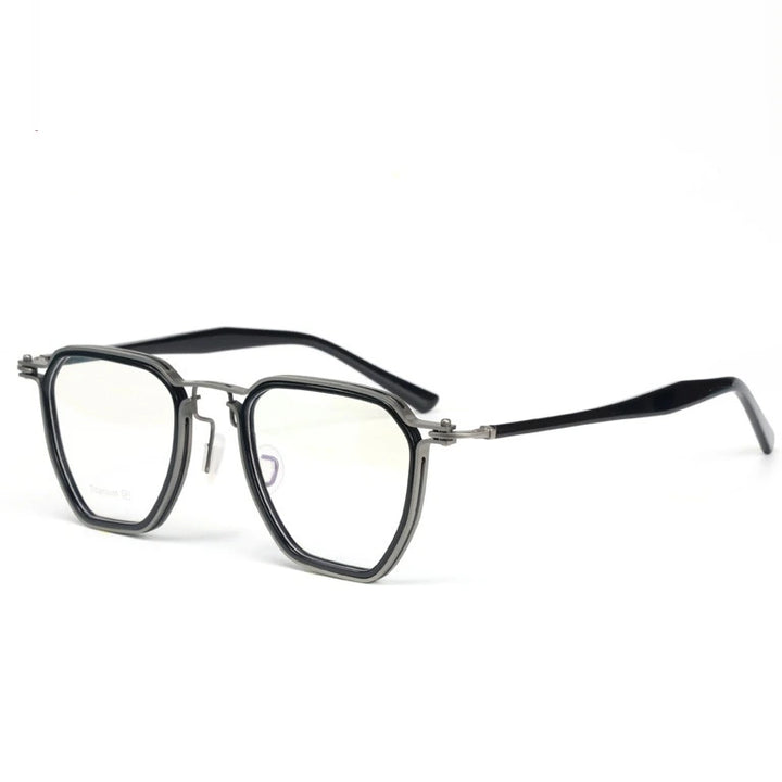 Kansept Unisex Full Rim Big Polygon Acetate Titanium Reading Glasses 475867 - M5876C5 BLACK GUN / 0